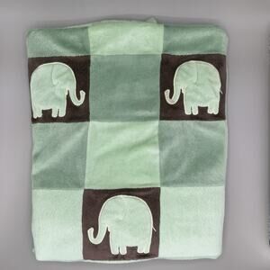 Limited Edition Amy Coe Green Elephant Minky Patchwork Baby Blanket 30x40